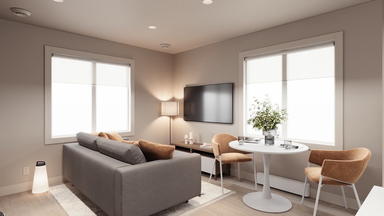 Interior image of a Hatka Home with modern light colored interior